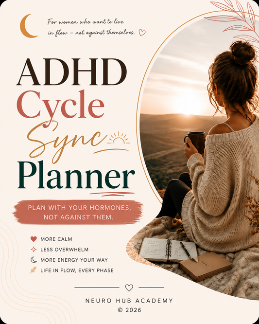 ADHD cycle syncing planner pages showing daily reset and hormone tracking layout