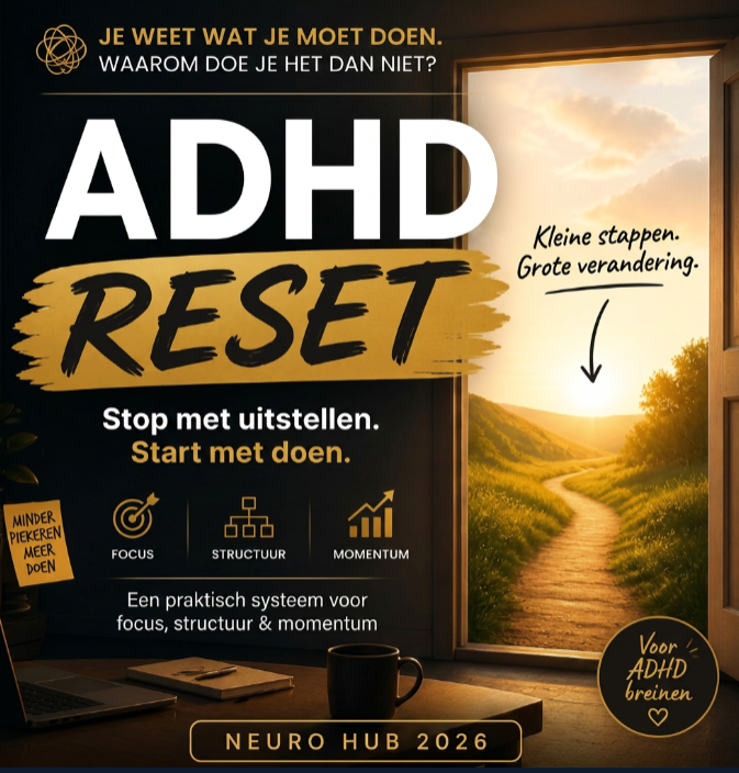 ADHD & Uitstelgedrag —Stop met uitstellen. Start met doen. Een praktische systeem voor focus, structuur.