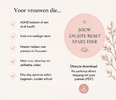  De ADHD Dagelijkse Reset Planner helpt je om elke dag opnieuw te starten met rust, focus en structuur. 