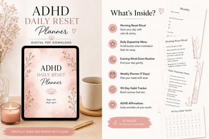 Daily Reset Planner for ADHD women digital planner for calm productivity and self-care