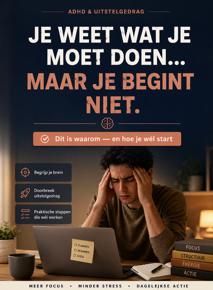ADHD & Uitstelgedrag —Stop met uitstellen. Start met doen. Een praktische systeem voor focus, structuur.